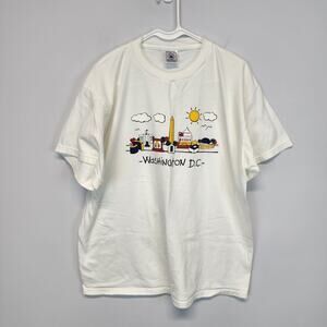 Vintage 90s Washington DC Monument T-Shirt Size L White Teacher Gift Idea Casual